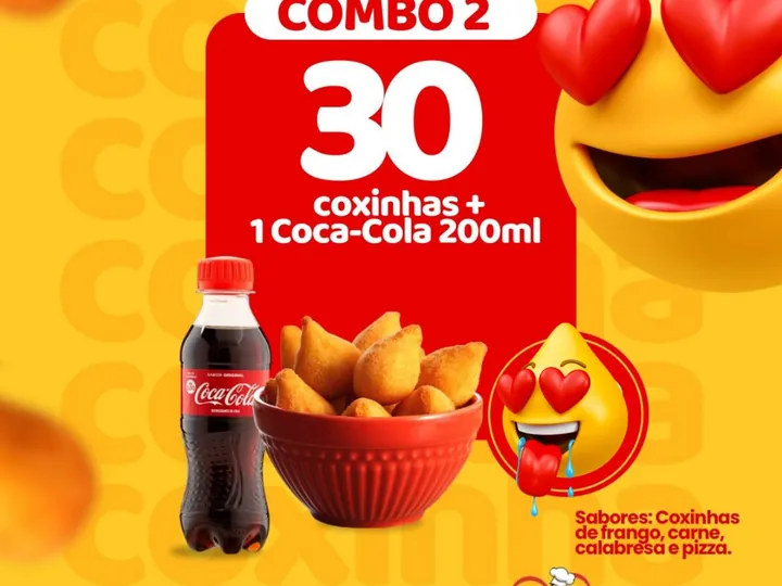 Combo 2 · 30 coxinhas + Coca-Cola 200 ml do Sabor de Mãe, combos de coxinha